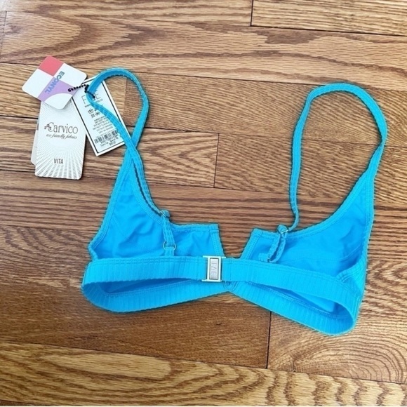 Fae House Gypsy Bikini Top in Quench Blue Ribbed Size XS NEW $90 Split V-neck - Picture 5 of 7